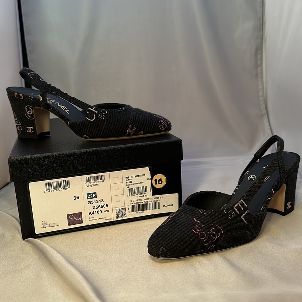 RARE COLLECTION - SOLD OUT Chanel “Coco” 65mm Heel, Size 36 Slingback